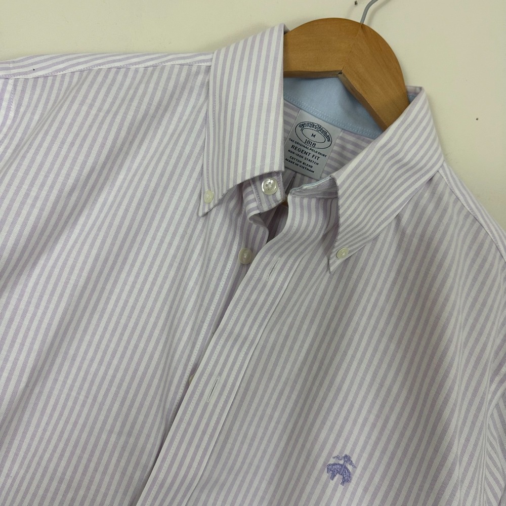 Brooks Brothers Shirt White Purple Bengal Striped Regent Fit Button Down Mens M